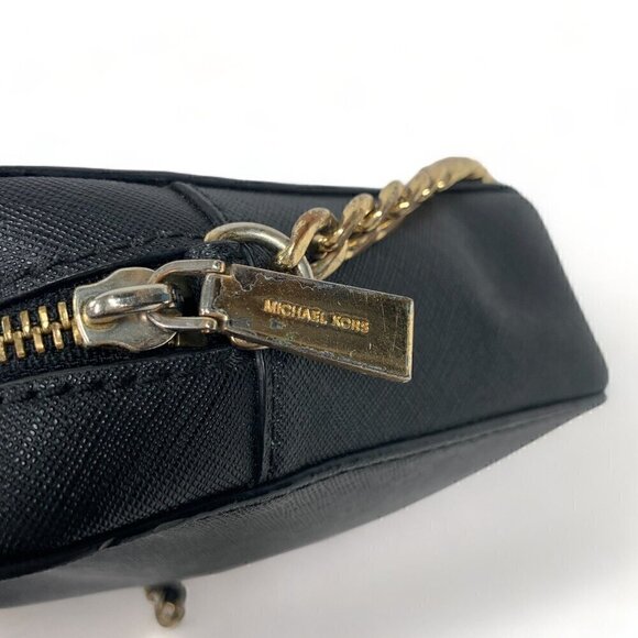 MICHAEL KORS Leather Jet Set East West Crossbody Bag With Chain Strap Black/Gold - Picture 9 of 13
